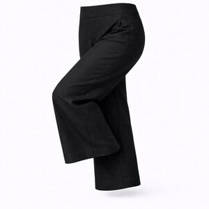 Eileen Fisher Irish Linen Pants‎ Size L Wide Leg Crop Black Side Zip